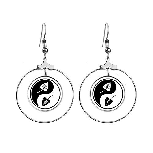 Créoles bouddhistes Yin-yang noires et blanches bijoux d'oreilles ronds