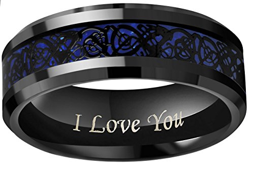 CROWNAL 6mm 8mm Blue/Green Carbon Fiber Black Celtic Dragon Tungsten Carbide Wedding Band Ring Engraved I Love You (8mm,9) - Thumbnail 2