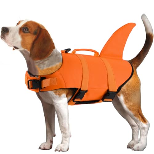 EMUST Large Dog Life Jacket, Dog Life Vests for Swimming, Small/Medium/Large Pet Swim Vest with Rescue Handle, Adjustable Pet Flotation Vest for Water at Pool, Beach, Boating (XL,SolidOrange)