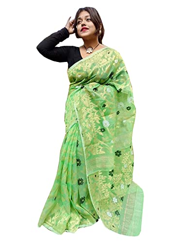Sari traditionnel vert 5.5m sans blouse pour un drapé d'Eid parfait et fluide
