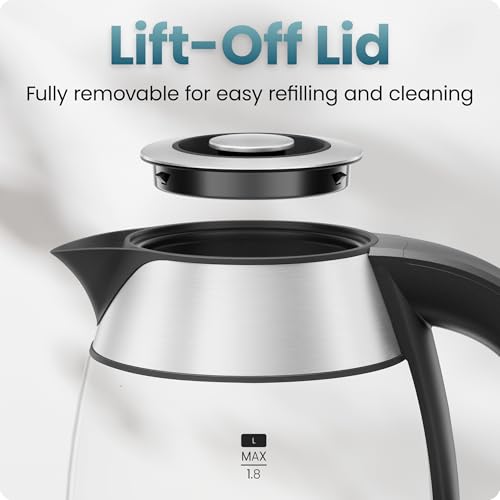 Image of Chefman Electric Kettle 1500W, 1.8L Hot Water Boiler, Removable Lid for Easy Cleaning, LED Indicators, Auto Shutoff & Boil-Dry Protection, Borosilicate Glass Electric Tea Kettle - Stainless Steel