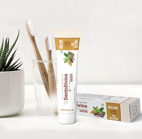 Image of Dentodivine Pure Ayurvedic Toothpaste | For Teeth Whitening, Stain Removal & Repairs Cavities | SLS Free Toothpastes | Anti-Bacterial Tooth Paste | For Toothache, Bleeding Gums, Sensitivity, Cavities, Plaque & Bad breath | With 20 herbs & VAIDYA RECOMMENDED 100g (3)