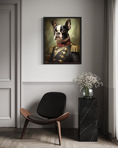 Image of aj decor Boston Terrier General Wall Art Print Poster, Dog Pet Lover Picture Painting Artwork Bedroom Living Room Office Dining Room 150D (Boston Terrier General, 18 x 24 inches, Black Frame)
