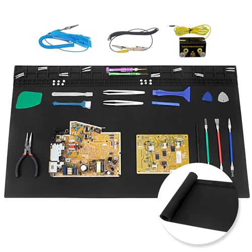 70cm x 40cm ESD Tapis de soudure Grand Tapis antistatique Tapis de réparation en silicone Résistant aux hautes températures (Noir)