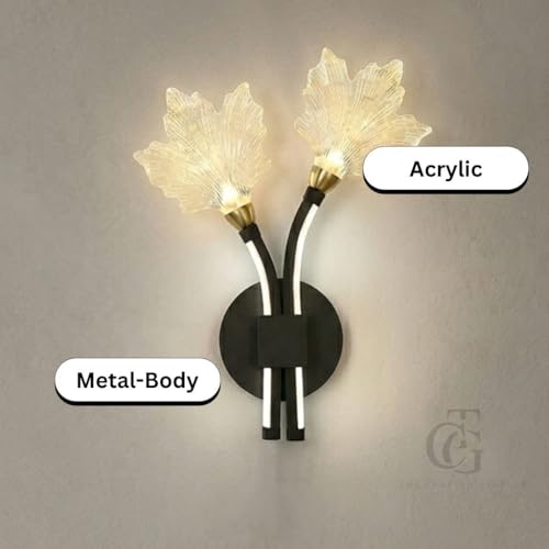Image of Modern LED Wall Sconce Light, Dual Holly Leaf Design, Metal Base with Three Colour Illumination (Warm White, Natural White, Cool White), Indoor Decorative Lighting|Black