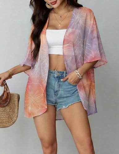 Image of Chunoy Women Floral Beach Wear Cover Up Chiffon Kimono Cardigan Open Front Blouse Beach Resort Wear for Swimwear 2026