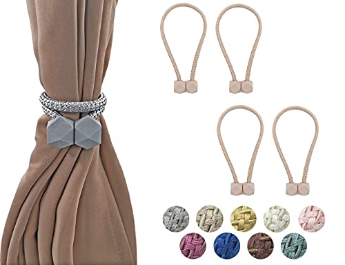 HYX 4 alzapaños magnéticos para cortina, modernos clips de alzapaños para cortina, soporte de cuerda de cortina, alzapaños decorativos para decoración del hogar y la oficina (beige)