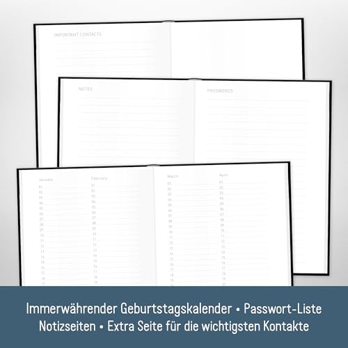 paper&you® Adressbuch A6+ mit Register A-Z und 120 g/m² Premium-Papier Black Edition Buch für Kontakte, Geburtstage & Passwörter - nachhaltig & klimafreundlich