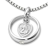 CLEVER SCHMUCK Taufkette mit Schutzengel Herz Taufring Ø 12 mm Zirkonia & Kette Venezia 36 cm 925 Silber Taufgesch ...