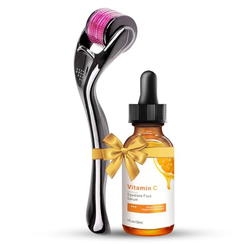 Microneedling Roller mit Vitamin C Serum Set, Derma-Roller 0.5mm 540 Titanium, Pickelmale & Pigmentflecken Entferner Gesicht, Micro Infusion System, Gesichtsserum für Anti-Falten