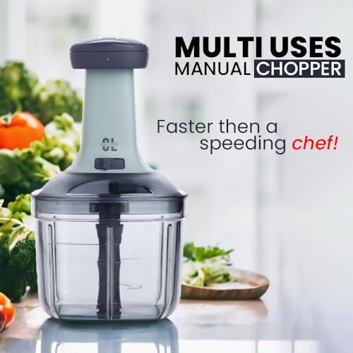Image of Manual Hand Push Vegetable Chopper for Kitchen Use 1000 ml | Plastic Body & Stainless Steel Blade | Onion Cutter for Ginger, Garlic, Salad, Tomato, Potato | BPA Free | Pack of 1