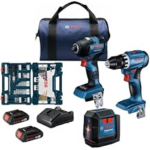Bundle of GXL18V-27B22 18V 2-Tool Combo Kit + MS4091 91-Piece Drilling and Driving Mixed Set with Included Case+ GLL50-20 50 Ft Self-Leveling Cross-Line Laser