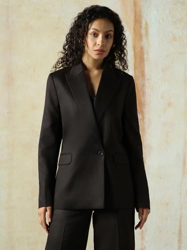 Image of High Star Women Solid Longline Length Oversized Notch Lapel Collar Full Sleeve Blazer