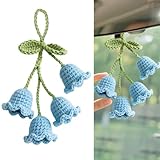 reroso Crochet Lily of The Valley Car Hanging Decor, Handmade Floral Keychain for Rearview Mirror, Gift for Women, Car Lovers，Cute Car Accessories Gift for Women, Mothers Day