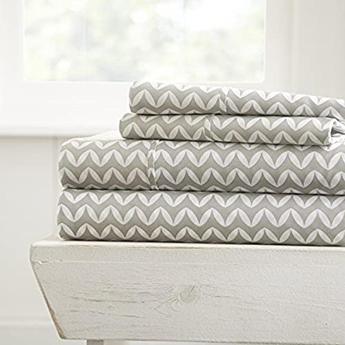 GIGBEI ultra soft microfiber queen sheet set, puffed chevron light gray, easy care, 16 deep pocket, 4 piece, adjustable, lightweight, durable, portable