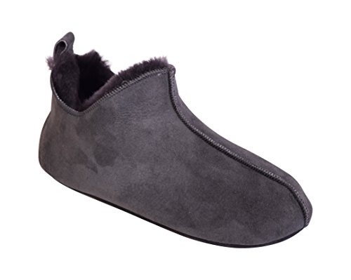Naturasan Lammfell-Hausschuh für Damen und Herren, warme Fell gefütterte Hüttenschuhe/Mokassin mit weicher Ledersohle, superleicht und bequem, Modell HS-07, Grafit Grau (39) Cover