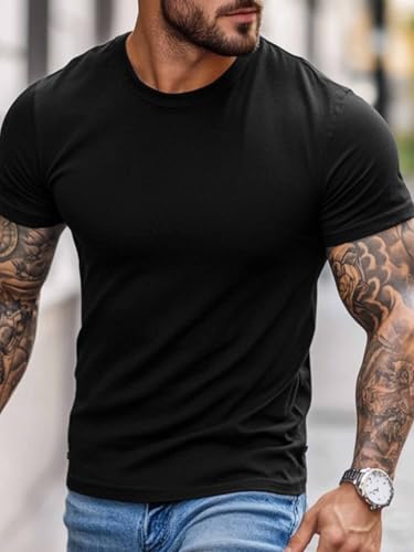 Black T-Shirts for Men Solid Color Short Sleeve Crewneck Tee Men's Casual T-Shirt3