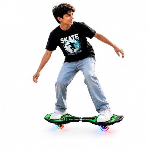 Image of Wave Board Caster Board with Carry Bag for Kids and Teens, 33 x 9 Inch Drift Skate Board with Anti-Slip Deck and Smooth Wheels, Supports Up to 100 kg, Green