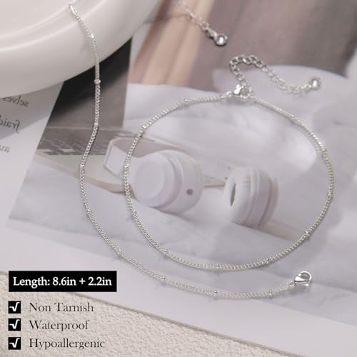 Image of FUNEIA Gold Silver Ankle Bracelets for Women Waterproof 14K Gold Plated Anklets for Women Non Tarnish Dainty Layered Beaded Heart Anklet Set Summer Beach Foot Chain Jewelry Gifts Trendy Stuff