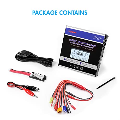 Tenergy T180 100W Balance Charger Discharger, Touch Screen Rc Battery Charger For Nimh/Nicd/Li-Po/Li-Fe Packs, Durable Metal Housing, Lipo Battery Charger W/Tamiya/Jst/Ec3/Hitec/Deans Connectors #TOP6