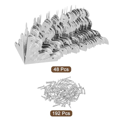Image of uxcell 48 Pcs Metal Box Corner Protectors 1 inchx1 inch Corner Protectors Decorative with Mounting Screws for Storage Box Cabinets Wooden Chest, Silver Tone