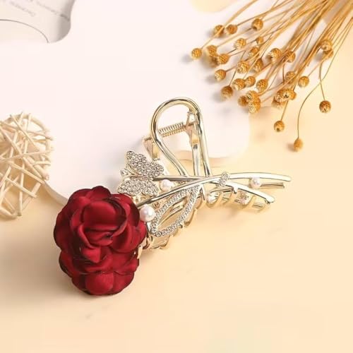 Image of Diversa Rhinestone Golden Claw Clip, Embellished Korean Clutcher, Non- Slip Metal Claw Clip for Girls, Fancy Clutcher for Women, Pack of 1 (Golden Rose)