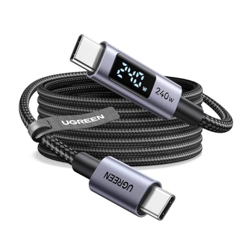 UGREEN USB-C to USB-C 240W Fast Charging Cable with Digital Display for Real-Time Power Monitoring, PD 100W Braided Data Cable for MacBook Pro/Air, iPad Pro, Dell XPS, and Gaming Laptops, 10