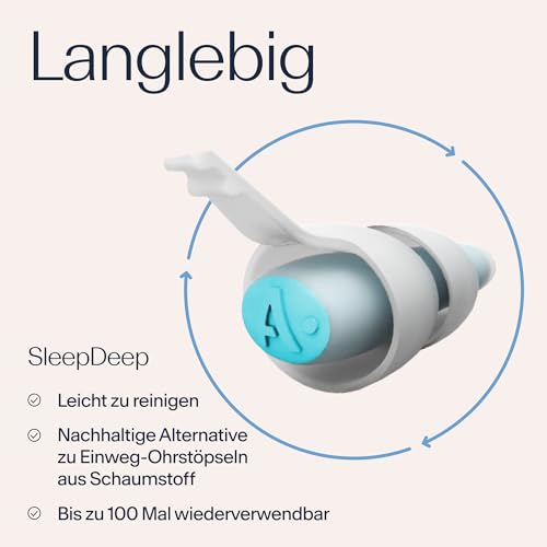 Alpine SleepDeep - Ohrstöpsel zum Schlafen und für Konzentration - 27dB - Neue 3D-Ovalform Ohrenstöpsel und weicher, geräuschdämpfender Kern für maximalen Komfort und Dämpfung - Größe S