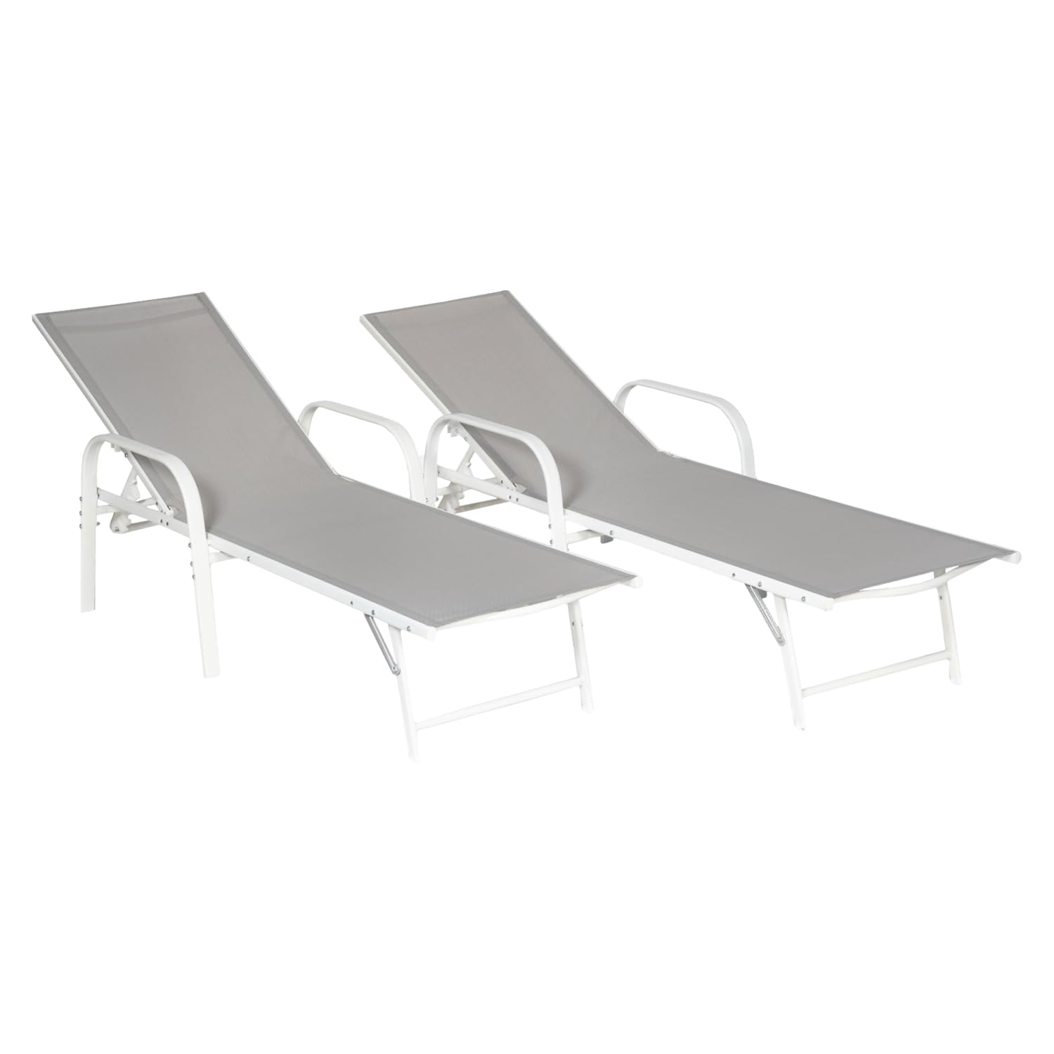 Happy Garden Lote de 2 tumbonas de textileno Gris Sardinia Estructura Blanca. Tumbona de Acero para Exterior de 5 Posiciones.