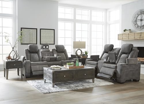 Signature Design by Ashley Faux Leather Power Reclining Sofa, Slate - image 8