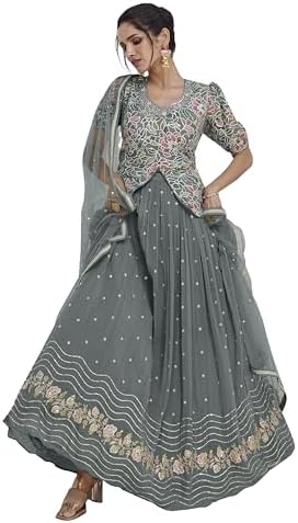 Miss Ethnik Sophisticated Grey Embroidered Lehenga Choli Set (ME-1172)