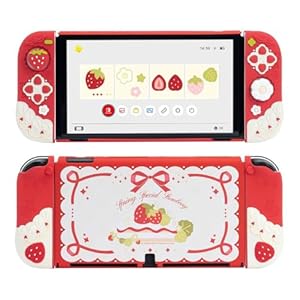 GeekShare Soft Silicone Protective Case for Switch OLED Anti-Scratch Slim Cover Case Compatible with Switch OLED Separable Protective Case with 2 Thumb Grip Caps - Strawberries with Cream