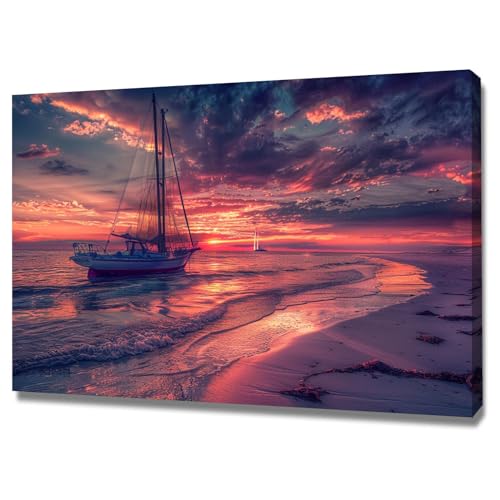 Peinture paysage marin abstrait encadrée 40x60cm pour habiller un mur de salon