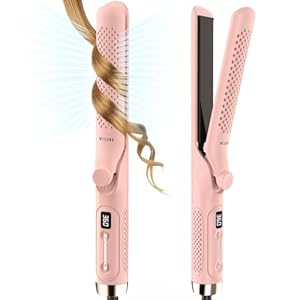 360° Airflow Styler Curling Iron – 1.25 Inch Hair Straightener and Curler 2 in 1 with Vented Cool Air to Lock in Style, Flat Iron Curling Wand for Hair, Dual Voltage for Europe Travel
