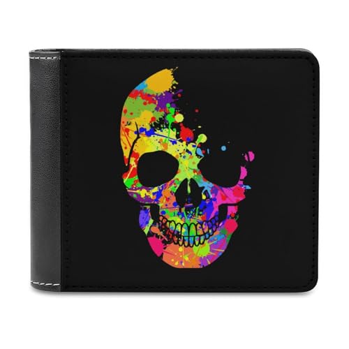 Watercolor Skull Fashion Bifold Wallets for Men Women Slim & Thin Credit Card Holder Wallet Purse