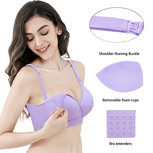 Angelhood Nursing Bra Womens Maternity Breastfeeding Bra Seamless Sleep Bra No Underwire with Bra Extenders Pack of 2 Large