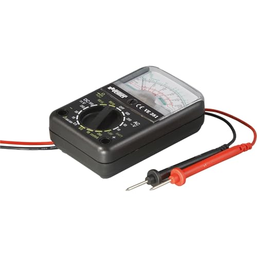VEMER VE367900 VE 381 – Tester Elettricista Analogico Tascabile per Tensione AC/DC, Corrente Continua, Resistenza e Batterie, Multimetro Portatile con Puntali, Fusibile e Batteria Inclusi, Nero