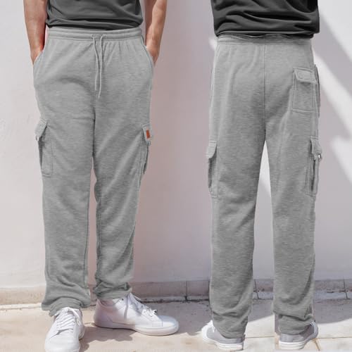 Mens Cargo Sweatpants Fleece Heavyweight Baggy Sweat Pants Casual Elasti Drawstring Trousers Wide Leg Joggers 3 Pack3