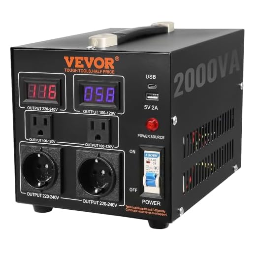 VEVOR 2000W Spannungswandler Transformator AC 110V⇋220V Transformer Wandler 2X US NEMA 5-15R 3-polige/2x standardmäßige europäische Shucko-Ausgangssteckdosen, 1x 5V-USB-Anschluss, 1x Typ-C-Buchse