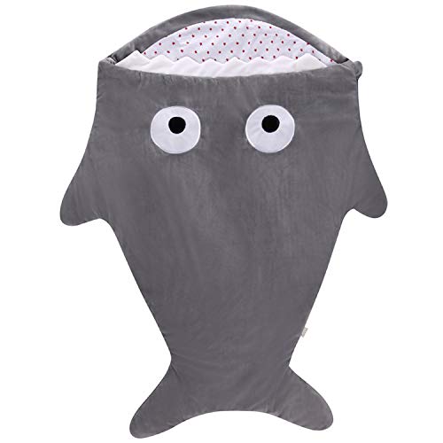FairytaleMM muñeca suave tiburón bebé Saco de dormir anti tiro de dibujos animados bolsa de manta para dormir del bebé salir a Hold (gris)