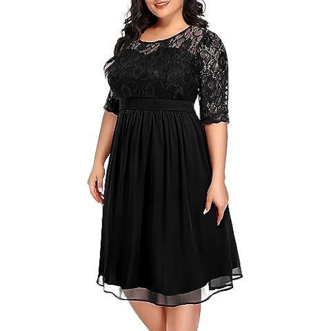 Pinup Fashion Plus Size Black Dress Funeral Wedding Guest Lace Chiffon Short Formal Cocktail Party Midi Dress Women Cover