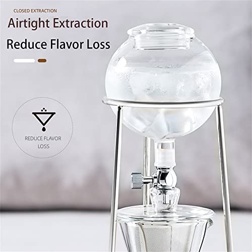 Cafetera con goteo de hielo con 2 vasos, cafetera fría con flujo de agua ajustable, cafetera de vidrio, filtro de acero… - Imagen 7