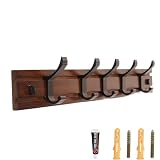 PIYYQNY Appendini Da Muro Gancio Rimovibile In Legno Di Bambù Gancio Appendiabiti Con Ripiano Mensola D'Ingresso Montata A Parete Dietro La Porta Appendiabiti Bagno Soggiorno(Retrò 50cm)