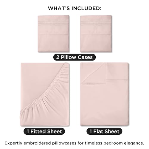 Image of ROYALE LINENS 4 Piece Full Sheets Set - Soft Brushed 1800 Microfiber Bedding - 1 Fitted and 1 Flat Sheet, 2 Pillow Cases - Wrinkle Free & Fade Resistant - Hotel Luxury Bed Sheets Set (Pink, Full)
