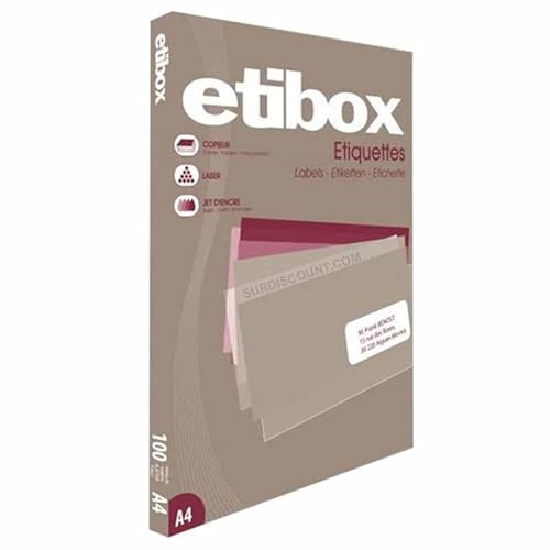 ETIBOX 119774-​1200 étiquettes blanches autocollantes - 105x48 mm - Imprimantes : Laser, Copieurs, Jet d'encre - Coins Droits