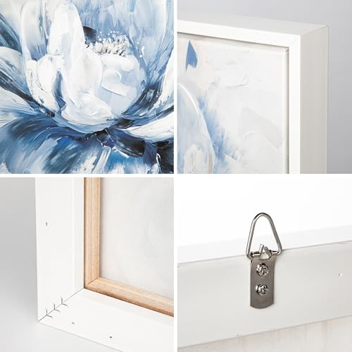 Hollyone Blumen Leinwandbilder 32.5x32.5 cm Ölgemälde Blume Wandkunst Gemälde Wohnzimmer Modern Wandbilder Schlafzimmer Handgemalt Blau Magnolie Gemälde Leinwand für Hotel Küche Büro Wanddeko