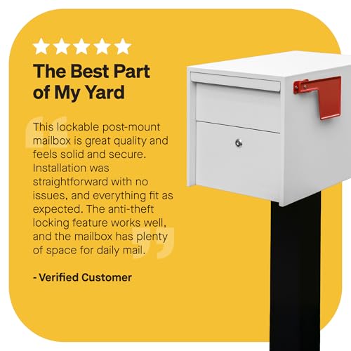Image of Adoorn Lockable Post Mount Mailboxes for Outside - Small Anti-Theft Locking Mailbox for Packages and Letters - Weatherproof Construction - Durable Steel - 12 inch H x 12 inch W x 18.5 inch D - White