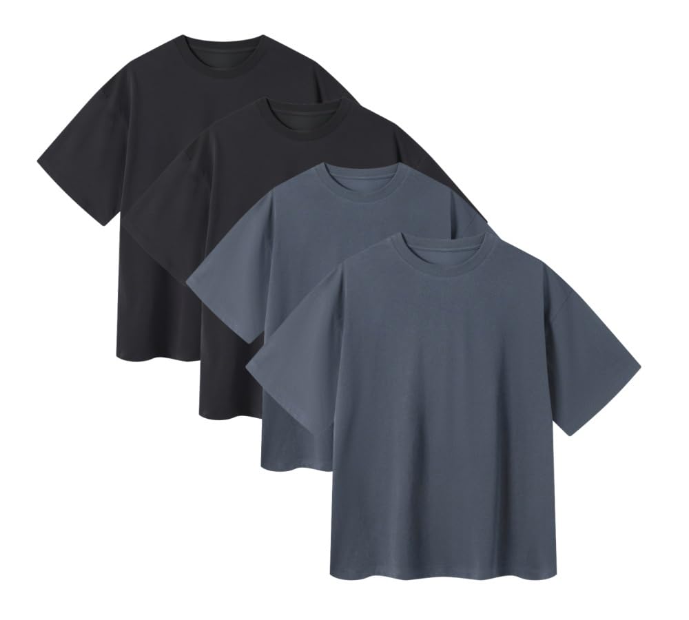 Confezione da 4 magliette oversize da uomo a girocollo a maniche corte, magliette basic casual streetwear