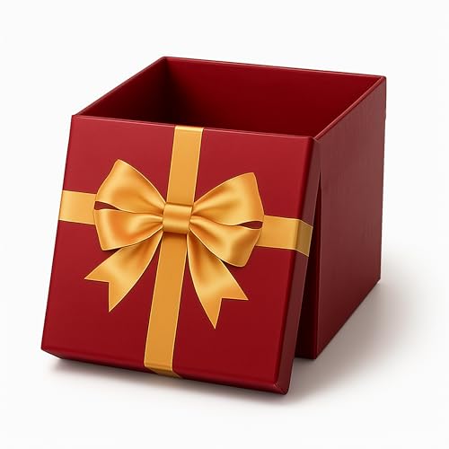 Christmas Gift Boxes 2 Pack 10x10x10 Inch Red Gift Box with Lid Strong Rigid Card Xmas Boxes for Presents Hampers Secret Santa & Stocking Fillers Ready to Fill No Wrapping Needed