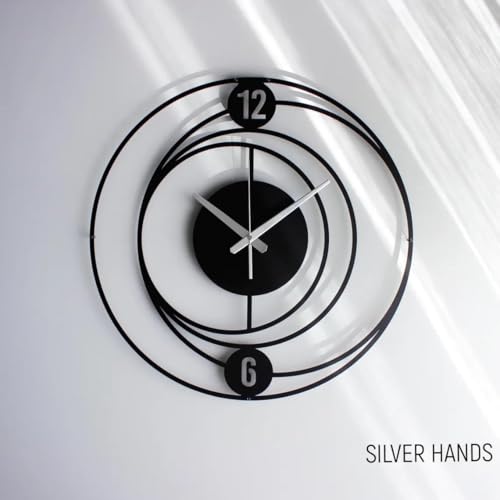 Image of Wall Clock Stylish Metal Analog Wall Clock for Living Room, Bedroom, Office, Kitchen, Home and Hall | Antique Fancy Big Size Modern Wall Watch (Black(DA-189), 50 CM)